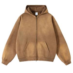 2025 Trending Custom Logo Sun Faded Vintage Sudaderas con cremallera de gran tamaño para hombres Lavado con ácido 500 GSM Plain Casual Sun Faded Winter - Product Image 1