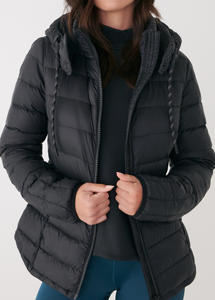 Veste mi-cuisse matelassée géométrique personnalisée pour femmes Veste d'extérieur spéciale hiver avec capuche détachable et fermeture éclair Vente en gros - Product Image 6