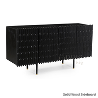 Buffet de salle à manger de style farmhouse de luxe en bois massif noir, sculpté à la main, durable et personnalisable – Meuble de rangement moderne