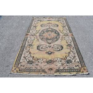 Auténtica alfombra turca Vintage amarillo verde diseño de retazos área grande 5,1X7,9 pies Material de lana látex para decoración de habitación de pasillo - Product Image 1