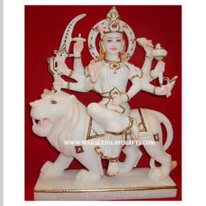 หินหินอ่อนสีขาวบริสุทธิ์เทพธิดา Durga Maa รูปปั้นที่ยอดเยี่ยมมันวาวขัดงานฝีมือตกแต่งบ้านศาสนาฮินดูบูชา - Product Image 1