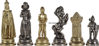 Jeu d'échecs victorien en laiton et jeu d'échecs en similicuir usiné/puces d'échecs en laiton en métal argenté/boîte d'échecs en bois