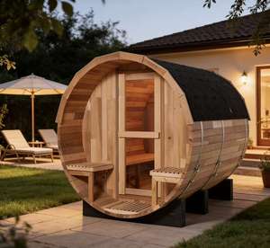 Sauna de vapor de cedro rojo para aliviar el estrés - Sauna de barril de madera maciza de calidad superior para 4-6 personas en stock - Product Image 1