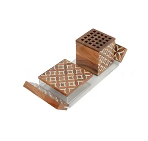 Quemador Bakhoor con bandeja elegante calidad Acacia quemador de madera restaurante decorativo a granel - Product Image 4