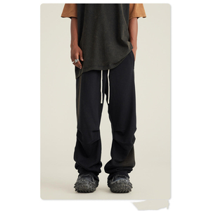 Pantalon confortable en toile délavée à l'acide pour hommes Taille élastique lourde Fermeture à cordon Style sportif - Product Image 3