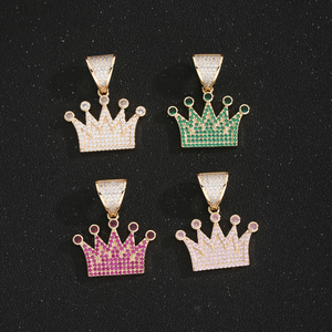 14K Gold Plated Brass Crown Pendant CZ Iced Out Dijes <strong>De</strong> Corona Oro Laminado King Queen Charms for <strong>Jewelry</strong> Making DIY <strong>Supplies</strong> - Product Image 2