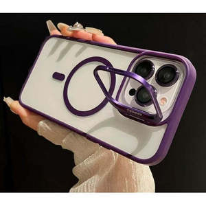 เคส iPhone 15 6.1 นิ้ว พร้อมขาตั้งแม่เหล็กและเลนส์แว่นตา สีม่วง - Product Image 1