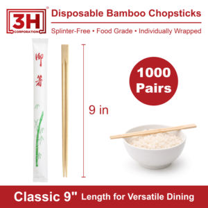 Bacchette Monouso in Bambù 3H Confezionate Singolarmente - 1000 Paia di Bacchette in Confezione Grande (23 cm) Senza Briciole - Product Image 2