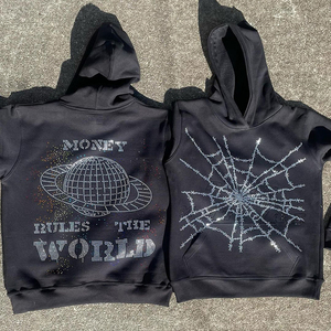 Custom Full Rhinestone High Quality <b>Zip</b> <b>Up</b> French Terry Heavyweight Street Wear Boxy Fit Hoodie - Product Image 2