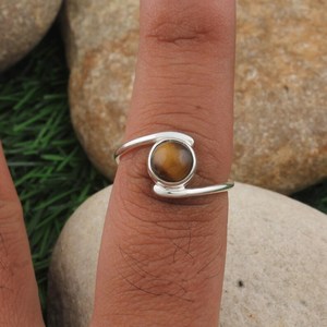 Sólido 925 plata esterlina plateada Natural amarillo Ojo de Tigre bisel ajuste 7mm anillo hecho a mano joyería fina de moda para mujeres - Product Image 3