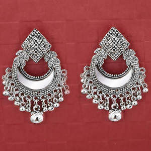 Jeweljunk Vintage plateado espejo colgante pendientes 1314730 diseño de Aro para boda y fiesta piedra de cuarzo religiosa - Product Image 1