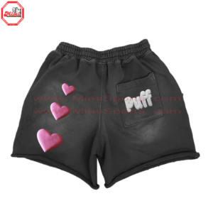 Pantalones cortos informales naranjas pesados personalizados Sun Faded Vintage Acid Wash 5 pulgadas Inseam Puff Logo impreso Summer Streetwear - Product Image 4