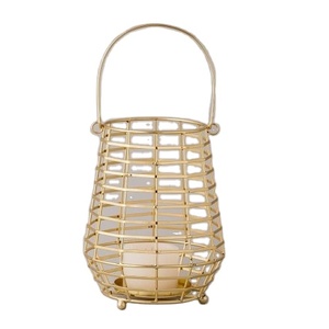 Home Decoration Wedding and Party Use Candle Holder <b>Tealight</b> <b>Lantern</b> Metal Wire With Handle Golden Candle <b>Lantern</b> Holder - Product Image 1