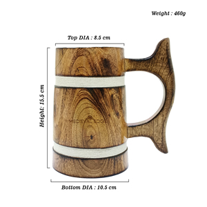 Chope à bière en bois de 500ml de meilleure qualité avec manche en bois confortable Chope écologique pour tout événement Usine indienne directe - Product Image 6