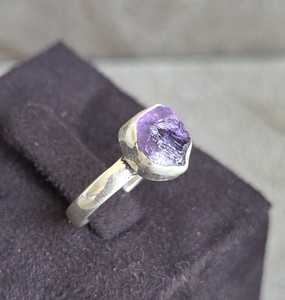 Natural Amethyst <b>Statement</b> <b>Ring</b> Irregular Boho Chic Style Unisex Wedding Anniversary Timeless Band Piece Sterling Silver - Product Image 2