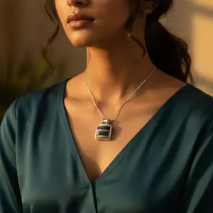 Pendentif en argent 925 pour femme, usage quotidien, motif géométrique fleur zébrée en jaspe, or blanc 18 carats, tendance, fiançailles, diamant, perle - Product Image 2