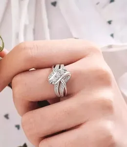 แหวนทองคำขาวประดับเพชร14K สีขาวเงินแท้ tishya แหวนแต่งงานวินเทจของผู้หญิงของขวัญงานหมั้นของขวัญวันครบรอบ - Product Image 1