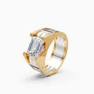 Anillo Moderno de Dos Tonos con Diamante Cultivado Ético y Centro de Corte Esmeralda |   3.02 Ct en oro amarillo, blanco y rosa de 9 quilates - Product Image 1