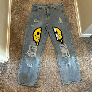 Pantalones Cargo Vaqueros para Hombre, Estilo Largo y Delgado, con Estampado Gráfico Moderno, Bordado, Bolsillo Delantero, Acabado Lavado y Cierre de Cremallera - Product Image 4