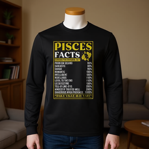 T-shirt à manches longues avec signe du zodiaque Poissons, drôle, unisexe, noir, pour adultes, service 24/7 - Product Image 3