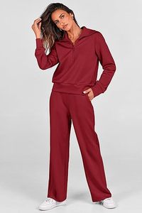 Ensemble de survêtement décontracté pour femmes en deux pièces avec capuche imprimée pour l'hiver, veste zippée et pantalon à taille élastique, 100% coton - Product Image 2