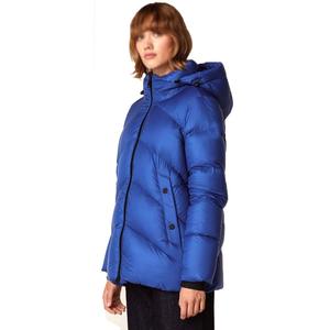 Veste d'hiver bleu marine légère pour femme avec capuche matelassée manches longues toile respirante peau de mouton technique teint uni - Product Image 2