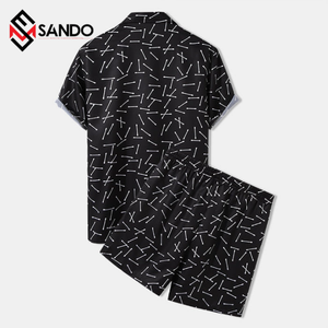 ชุดชายหาดแขนสั้นสำหรับผู้ชาย,ชุดสั้นสองชิ้นแบบลำลองโลโก้แบบกำหนดเองสำหรับฤดูร้อน - Product Image 6
