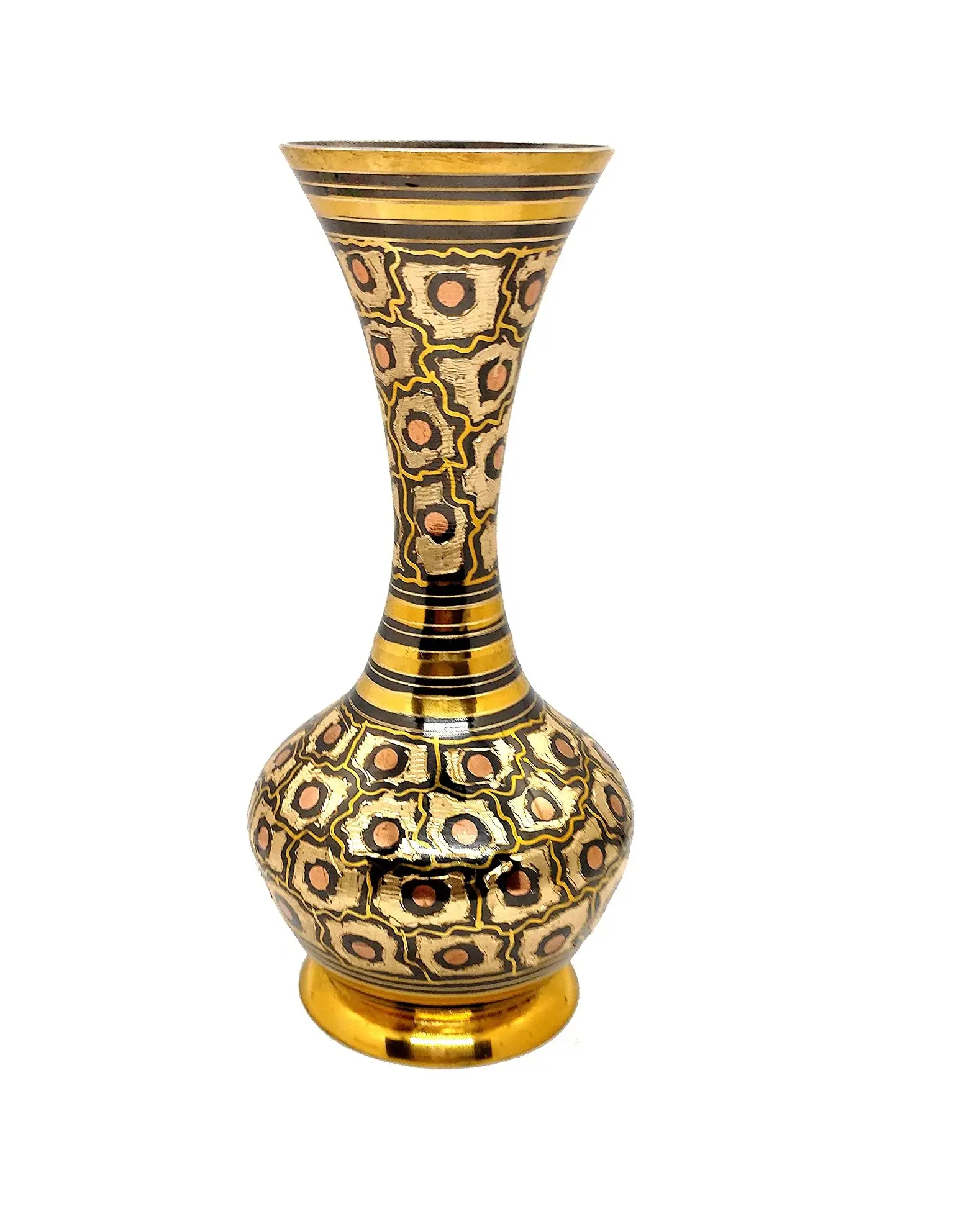真ちゅう製の大きな9インチの高さの花瓶珍しいインドの装飾魅力的なデザインとナッカシ