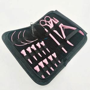 Kits d'outils pour extensions de cheveux nouées à la main, pinces à extensions en acier inoxydable avec perles métalliques rose vif, kits d'extensions de cheveux durables - Product Image 6