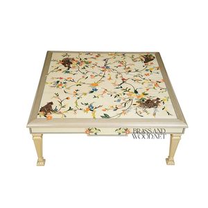 Table basse florale de luxe avec incrustations artisanales et pieds sculptés élégants pour une décoration de salon vintage - Product Image 3