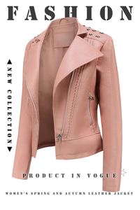 แจ็กเก็ตหนังแฟชั่นแขนยาวสำหรับผู้หญิง, แจ็กเก็ตหนังวัวแท้สำหรับฤดูใบไม้ร่วงใบไม้ผลิ - Product Image 3