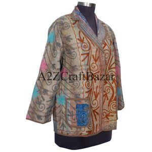 Chaqueta Kantha Unisex Tejida a Mano, Estilo Vintage, Reversible, Ecológica y Cómoda, Abrigo de Algodón para Mujer, Venta al Por Mayor - Product Image 5