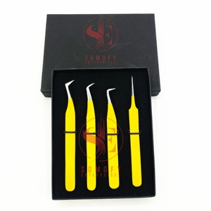 Pinzas profesionales de Extensión de pestañas de alto volumen de acero inoxidable J2 logotipo personalizado puntas de plata amarilla Etiqueta Privada - Product Image 6