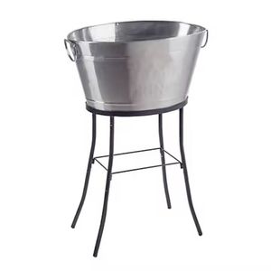 Ensemble de 2 refroidisseurs de bouteilles de vin galvanisés en fer portable seau à glace en métal portable de forme ovale pour les célébrations de mariage - Product Image 6