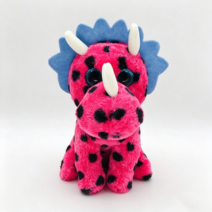 Customized Pink Spotted Triceratops Plush Toy, Cute Big <b>Blue</b> <b>Glitter</b> Eyes Stuffed Dinosaur Animal, Soft Sitting Dino Doll - Product Image 6