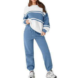 ชุดวอร์มสองชิ้นของผู้หญิงคุณภาพพรีเมี่ยมผ้าฝ้าย100% ระบายอากาศได้สีตัดกันโอเวอร์ไซส์สไตล์ธรรมดาซักได้ - Product Image 4