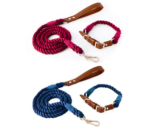 Costumed Cotton Rope <b>Leash</b> and Collar Set for Dogs, Natural Dye Rope <b>Leash</b>, Colorful Dog Collar Rope. - Product Image 1