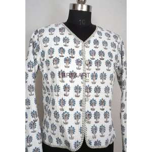 2024 dernière conception veste en coton matelassé pour femmes bloc de main imprimé avec couche de coton doux longueur courte bord brut en vente - Product Image 6