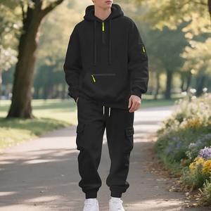 Sweat-shirts et pantalons de sport décontractés en polaire respirant et écologique pour hommes, imprimés unis, pour l'hiver 2025 - Product Image 1