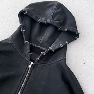 Fabricantes de Ropa al por Mayor, Sudadera con Capucha Personalizada de Corte Regular, 100% Algodón, con Cierre, Bolsillo, Lavado Ácido, Aspecto Desgastado, Tinte Liso - Product Image 2