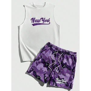 Diseño único Venta caliente Hombres Streetwear Pantalones cortos y camisas Set Logotipo personalizado Algodón Top Shorts para hombres - Product Image 1