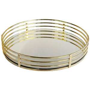 Nouveau design de luxe plateau de service de vaisselle plateau décoratif de cuisine miroir moderne plateau en verre de forme ronde pour les fournitures d'hôtel à la maison - Product Image 4