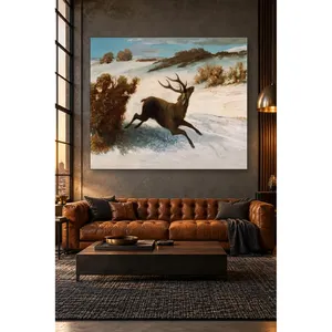 Fida Gustave Courbet Cerf sautant sur une piste enneigée, impression sur toile - Product Image 2