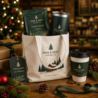 Coffret cadeau de Noël personnalisé AT PACK, ensemble d'emballage de café pour les fêtes, avec sachets de café, sac fourre-tout et logo festif