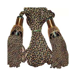 Deux attaches de rideaux de style classique avec pompons, attaches de rideaux en corde à pompons dorés et moutarde, cordons de rideaux en soie verte - Product Image 6