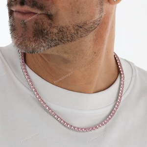 Luxury Hip Hop Trendy Statement Necklace Pink Moissanite <b>Tennis</b> Chain in Sterling Silver for Men and Women - Product Image 2