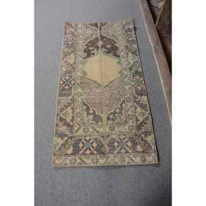 Alfombra de lana turca Vintage de 180cm X 350cm Beige y marrón hecha a mano Patchwork rectángulo respaldo de látex para sala de estar para adolescentes - Product Image 1