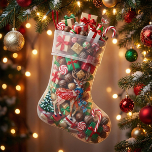 43 cm Green Christmas Stocking with Embroidered Design Printed Pattern <b>Winter</b> Fur for Merry Christmas - Product Image 1