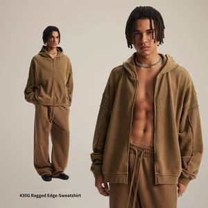 Vente en gros Offre Spéciale Logo personnalisé 370gsm Boxy recadrée à capuche surdimensionné tricoté Streetwear avec fermeture éclair et impression bouffante pour l'hiver - Product Image 5