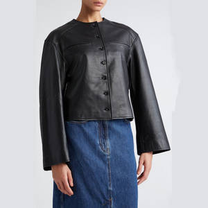 สินค้าใหม่ที่กําหนดเองฤดูหนาวตัดสุภาพสตรีอัญมณีคอกระเป๋า welt กระเป๋าแจ็คเก็ตหนังที่เรียบง่ายทําจากหนังเรียบ - Product Image 4